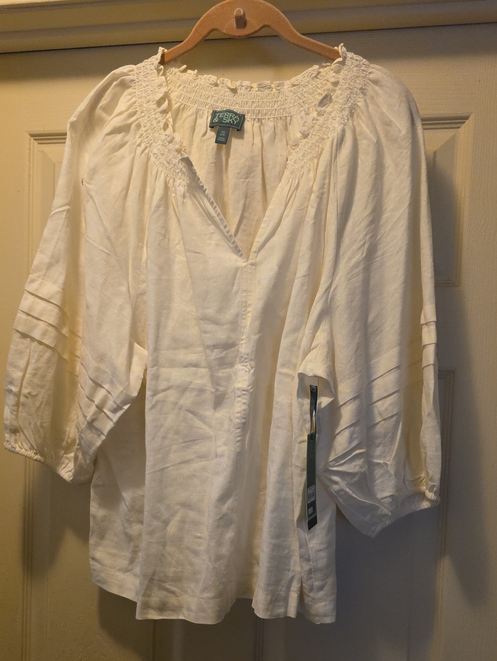 Terra And Sky Cream Linen Peasant Blouse